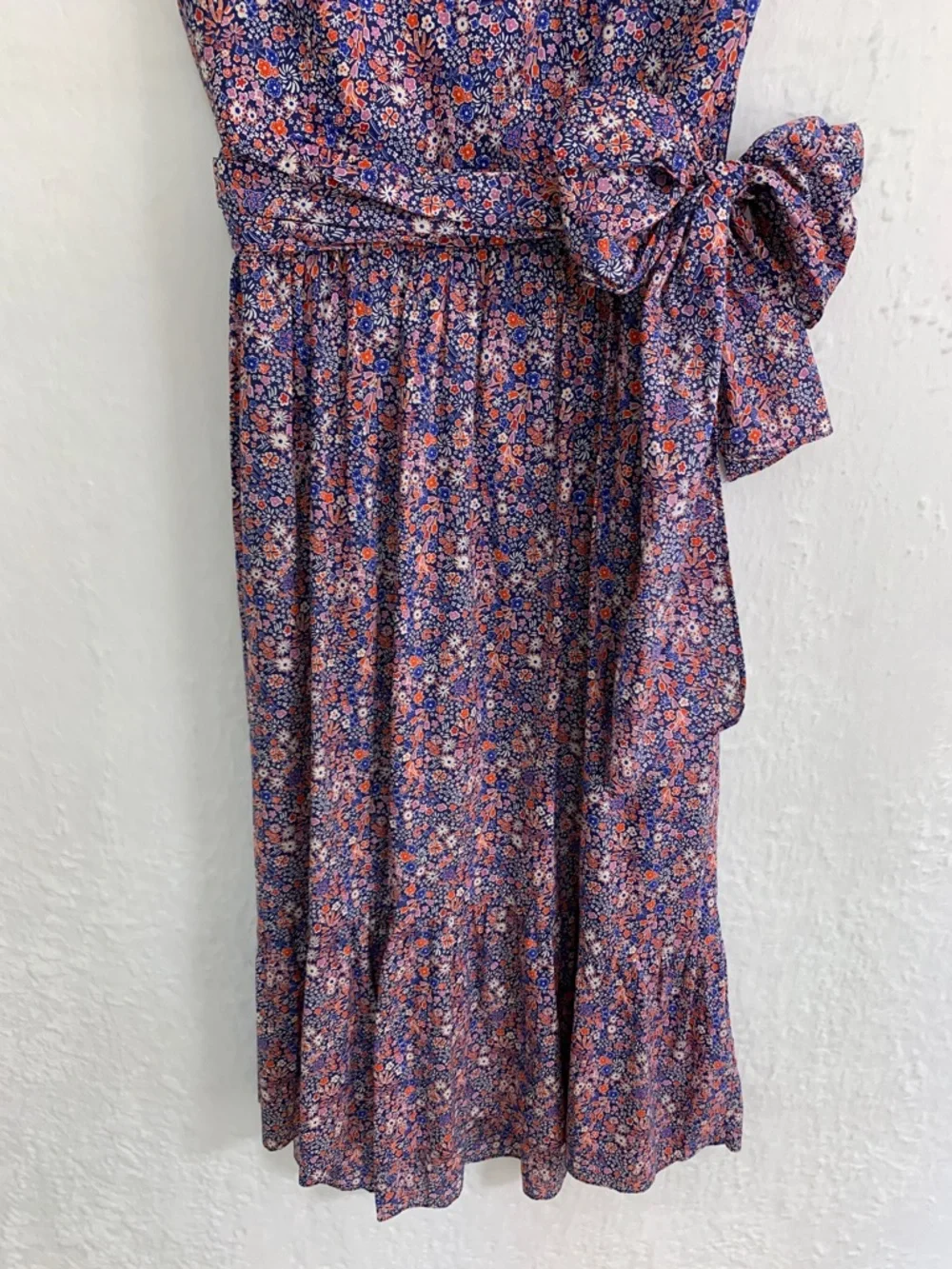 J. Crew Liberty Fabric Kayoko Deep Blue Floral Tie Waist Midi Dress Sz 4
